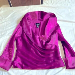 Xscape by Joanna Chen purple shimmery crossover top size 10